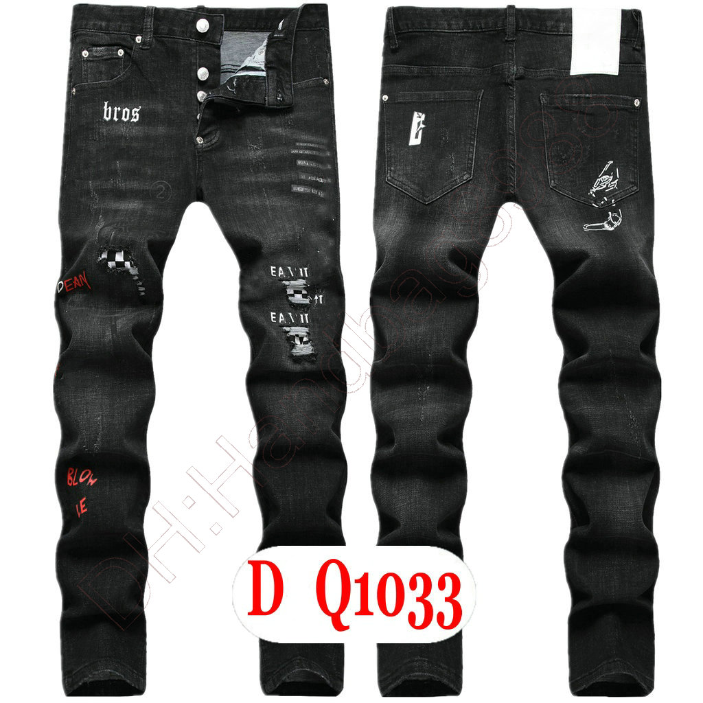 Herren Jeans Luxus Italien Designer Denim Jeans Männer Stickerei Hosen DQ21021 Mode Tragen-Löcher Spritzer-Tinte Stempel Hosen Motorrad Reiten Kleidung US28-42/EU44-58