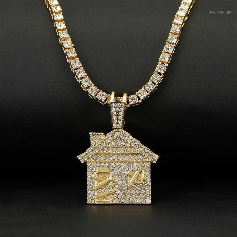 Hip Hop Bando Trap House Necklace Men Bling Bling Savage Pendant Necklace With Tennis Chain Female Out Link Chain Jewelry1261B