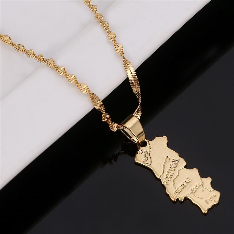 24K Gold Plated Portugal Map Pendant Necklace Jewelry Portuguese jewelry Gift260a