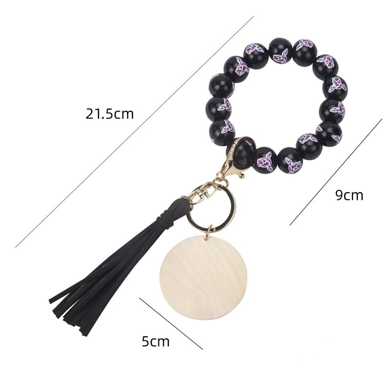 DIY Blank Wood Chips Wooden Bead Keychain Tassel Pendant Bracelet Keychain Gift Key Chain Wrist Keyring Bangles Party Favor Q897