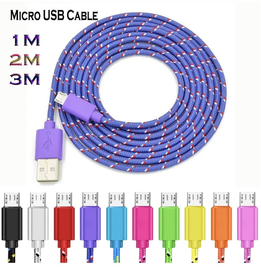 Cabo micro USB trançado de nylon Cabo de carregador USB de sincronização de dados sem pacote para Samsung Huawei Xiaomi HTC Android Phone Micro cabos USB 1m / 2m / 3m DHL