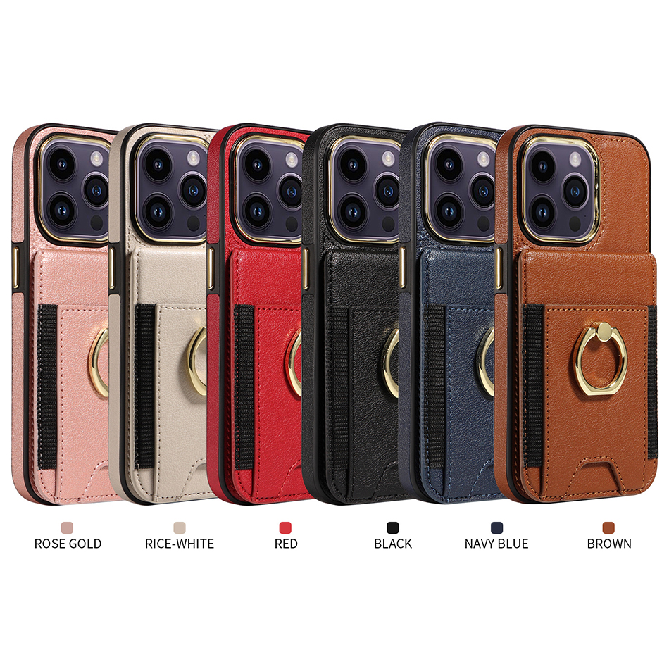 حقيبة الهاتف الدائري إصبع المحفظة لجهاز iPhone 15 14 13 12 11 Pro Max XS XR x 15 Plus 7/8/S2/SE3 STAND SLOTS LEATHER SLOTS