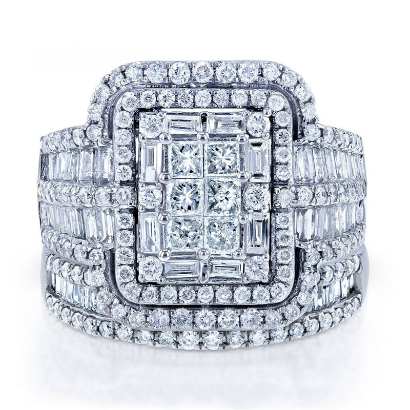 Fedi nuziali con fascino femminile, set di anelli in pietra di cristallo bianco le donne, fidanzamento quadrato vintage da sposa all'ingrosso