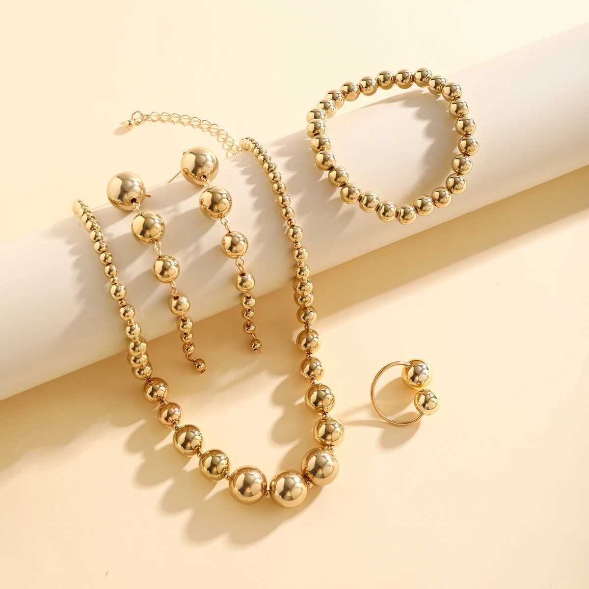 Chokers IngeSight.Z Punk Big CCB Ball Beads Earring Ring Bracelet Necklace for Women Exaggerated Gold Color Jewelry Sets Gifts