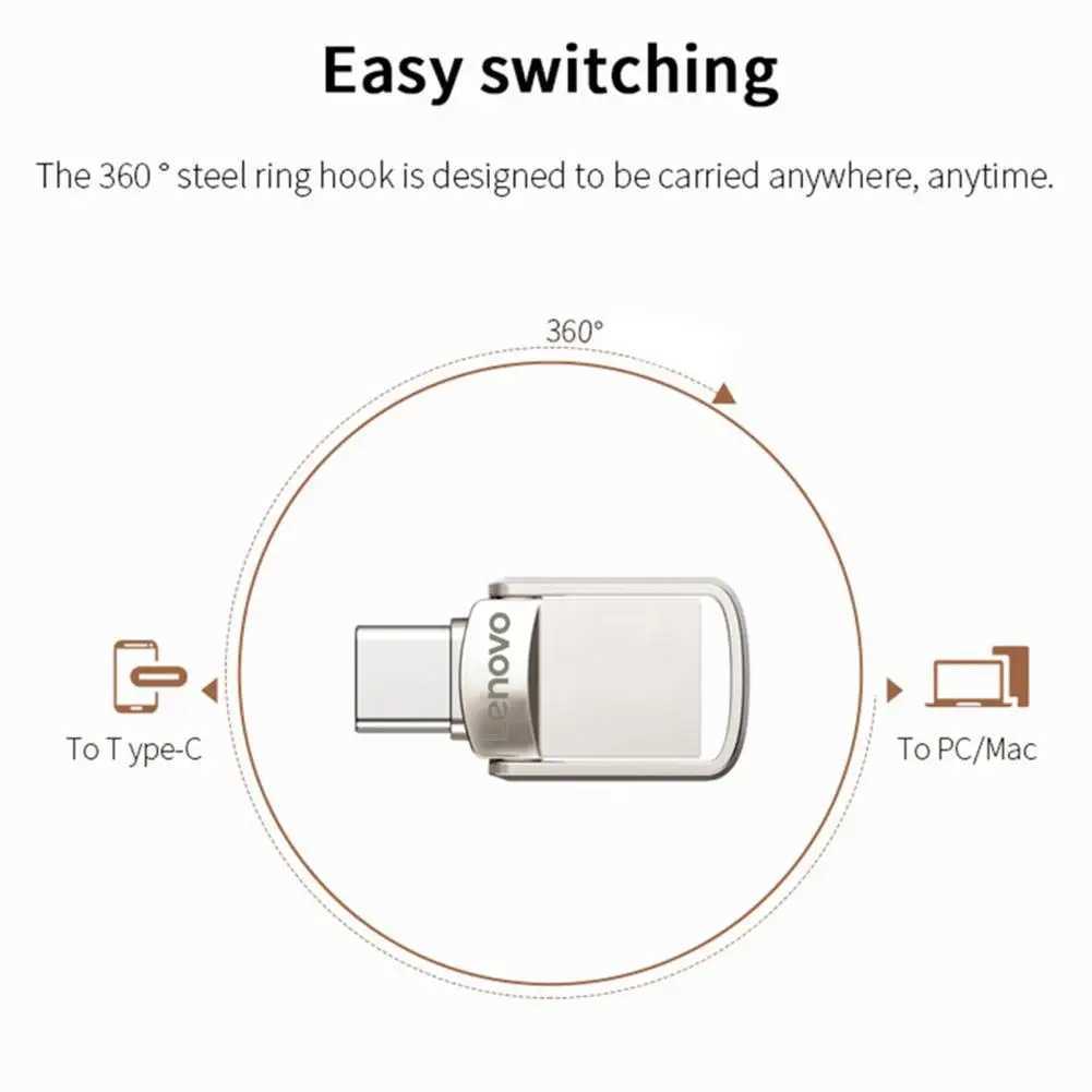 USB Flash Drives Lenovo 2TB 1TB USB Flash Drives USB 3.0 Metal Flash Drive C-Type High Speed Pendrive Waterproof Portable USB Memory New