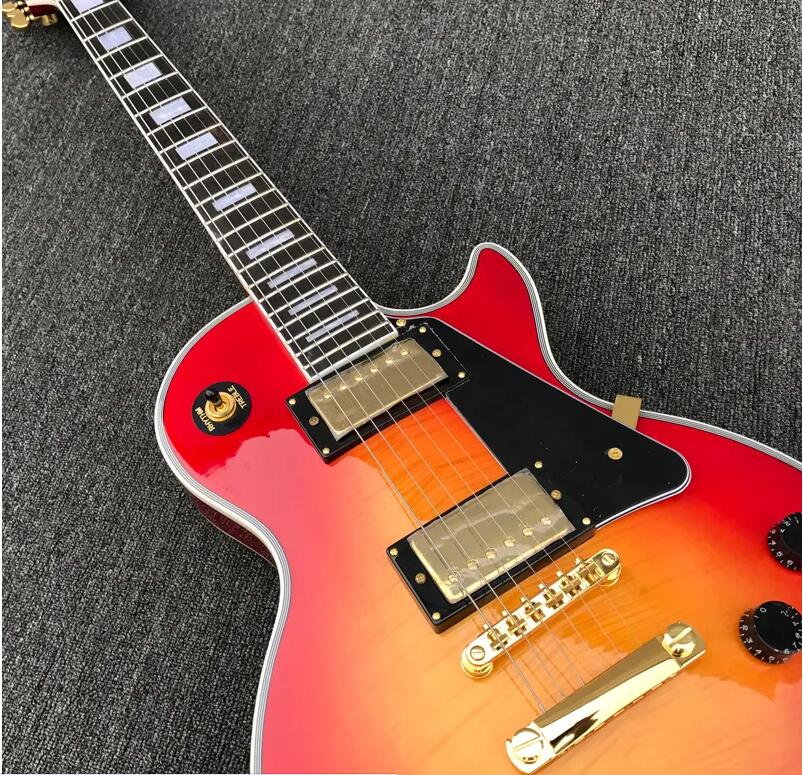 Chitarra elettrica personalizzata Cherry Sunburst Flame Maple Top corpo in mogano tastiera in palissandro Guitarra di alta qualità Spedizione gratuita