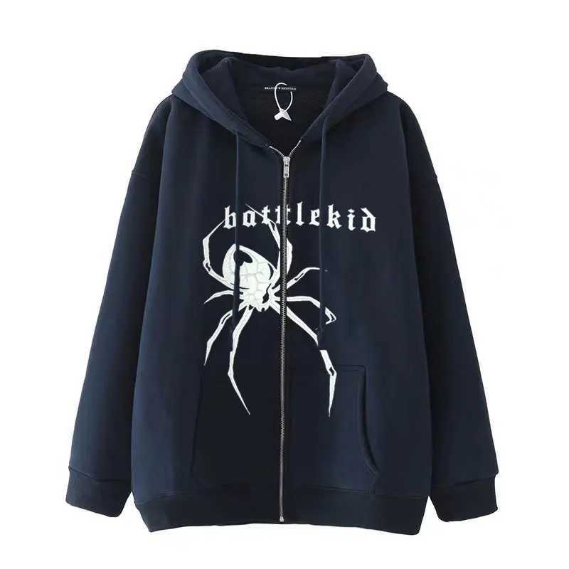Sweatshirts Hochwertige Gothic Ins Huge Spider Y2K Reißverschluss Damen Hoodies Sweatshirt Unisex Lose Übergroße Harajuk HighStreet Streetwear
