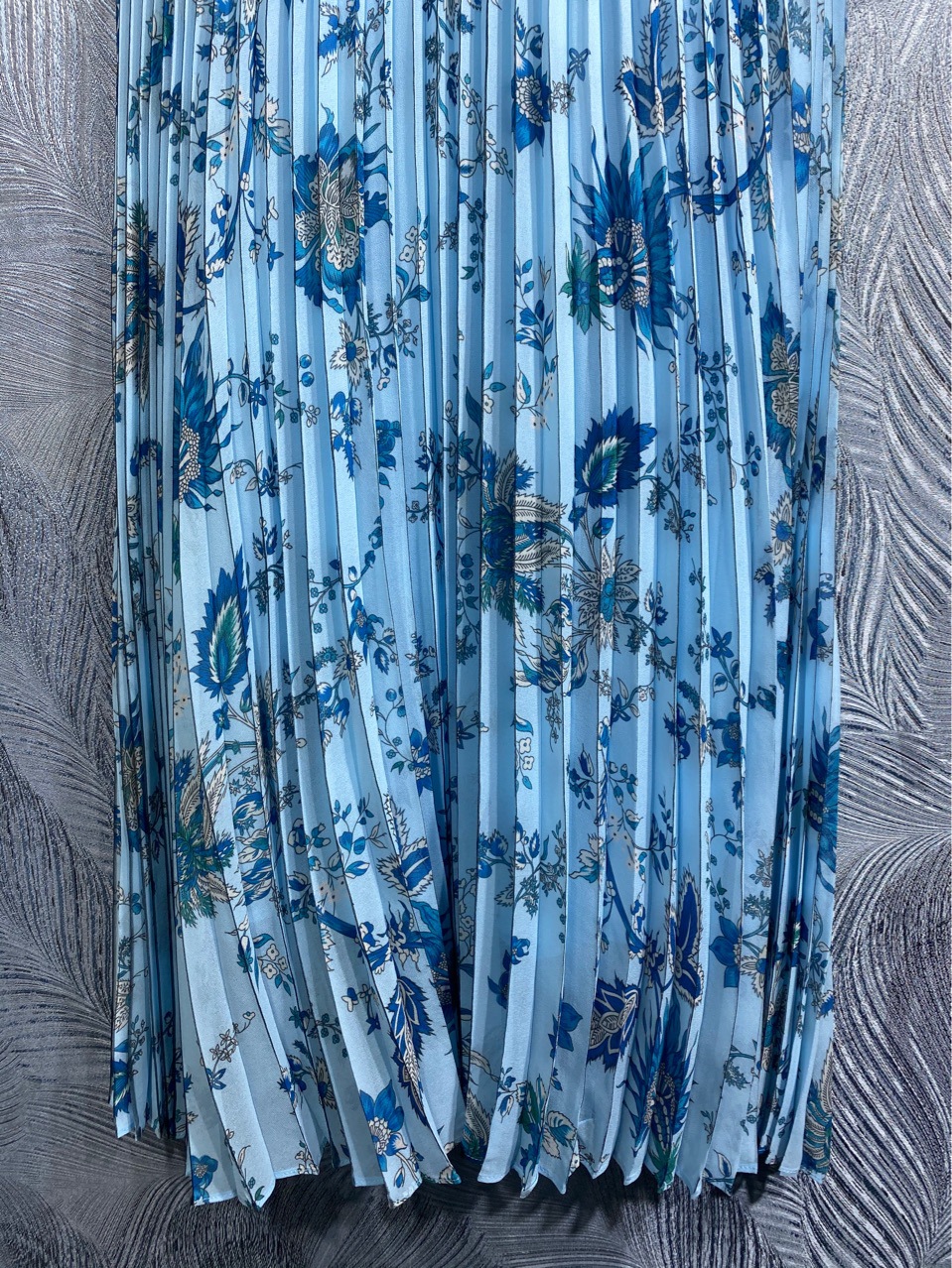 2024 Весеннее платье со вставками с цветочным принтом, синее с длинным рукавом и воротником-стойкой, длинные повседневные платья макси A3J121438