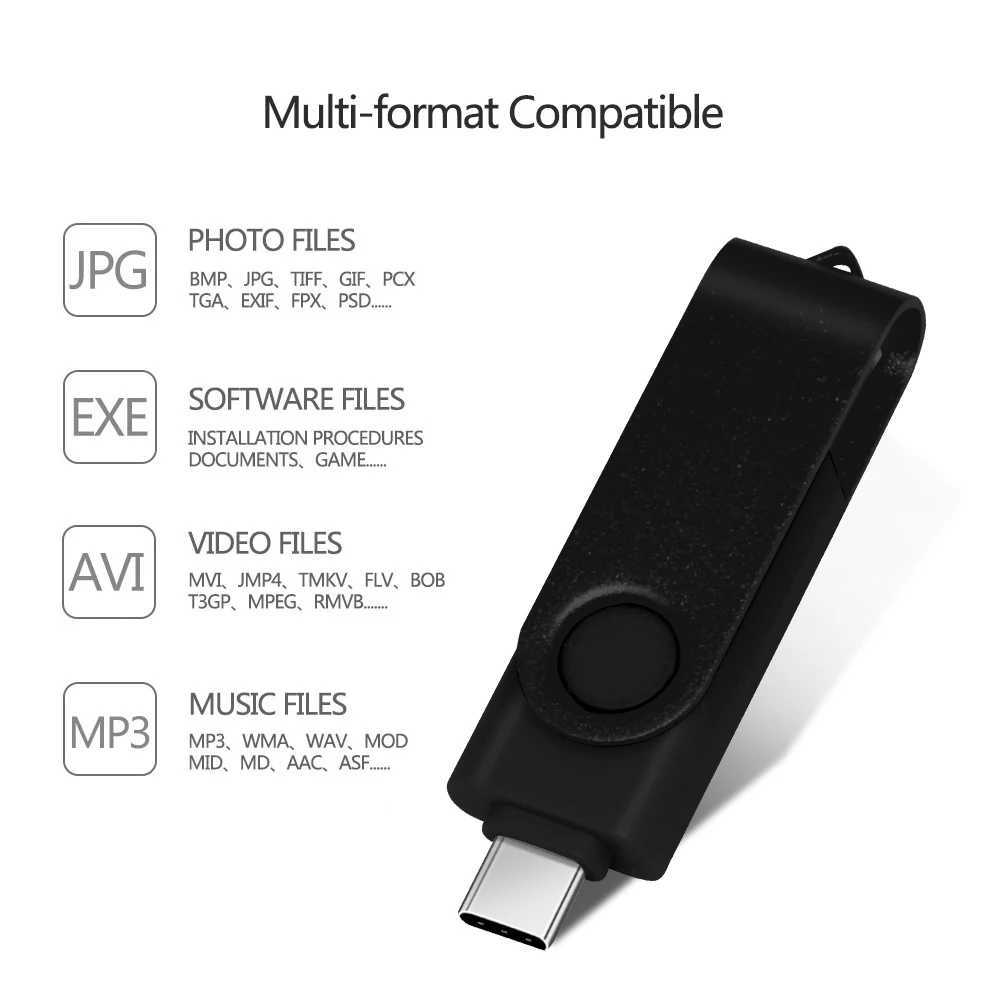 USB Flash Cep Telefonu için 2 Arada 1 Tip C Sürücüler USB Flash Drive 32GB 64GB 128GB döndürülebilir siyah hafıza çubuğu yeşil pendrive mavi u disk