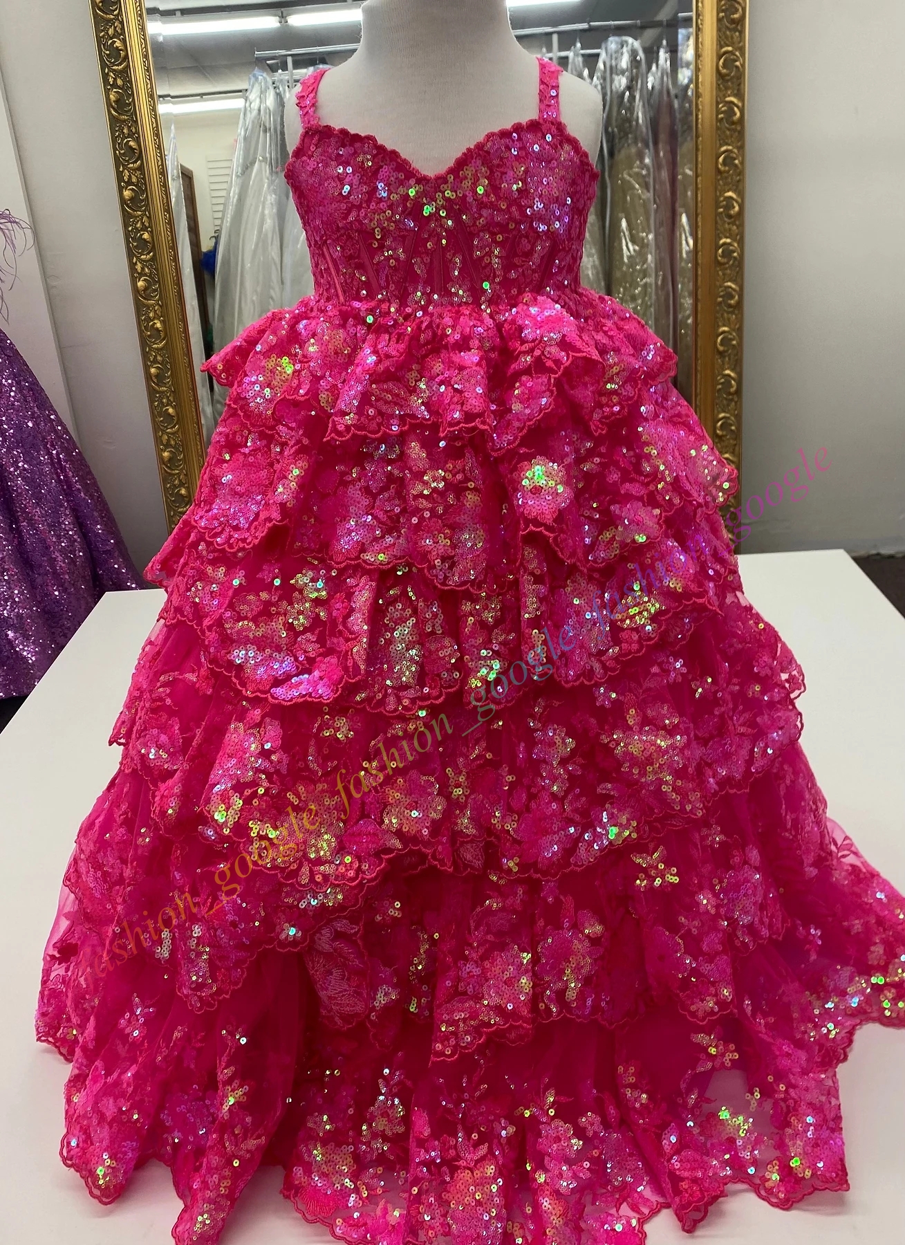 Robe de princesse à fleurs pour filles, à volants, paillettes, dentelle, bouffante, robe de concours de beauté, pour petit enfant, anniversaire, mariage, événement formel, cocktail, 1ère communion, lilas, blush, ivoire