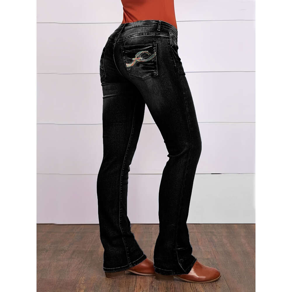 Kompernowe źródło europejskich i amerykańskich minimalistycznych dżinsów, elastyczne szczupłe spodnie dżinsowe, haftowane dżinsy dla kobiet