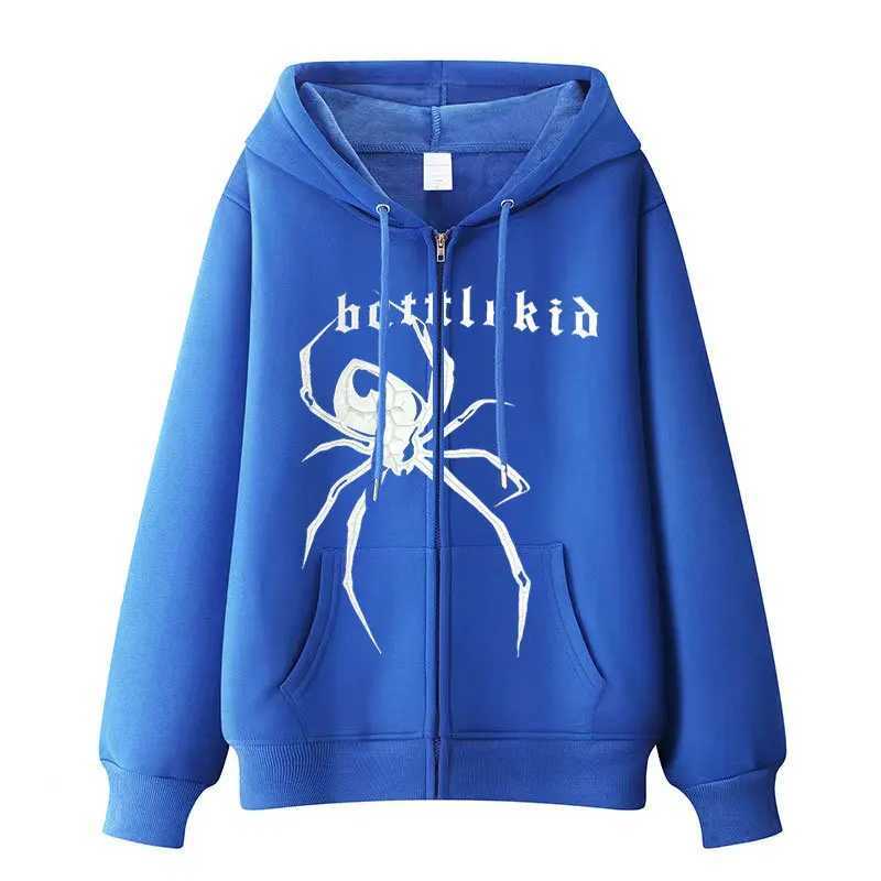 Sweatshirts Hochwertige Gothic Ins Huge Spider Y2K Reißverschluss Damen Hoodies Sweatshirt Unisex Lose Übergroße Harajuk HighStreet Streetwear