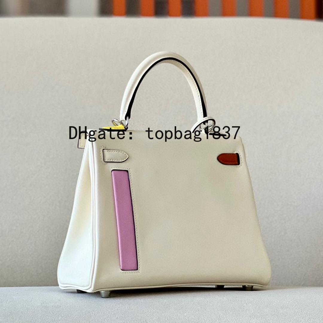 Borsa a tracolla di design 25 cm 10A specchio qualità bianco totale Borsa a mano luruxy in pelle swift fatta a mano tasca multicolore stile speciale personalizzato con scatola originale