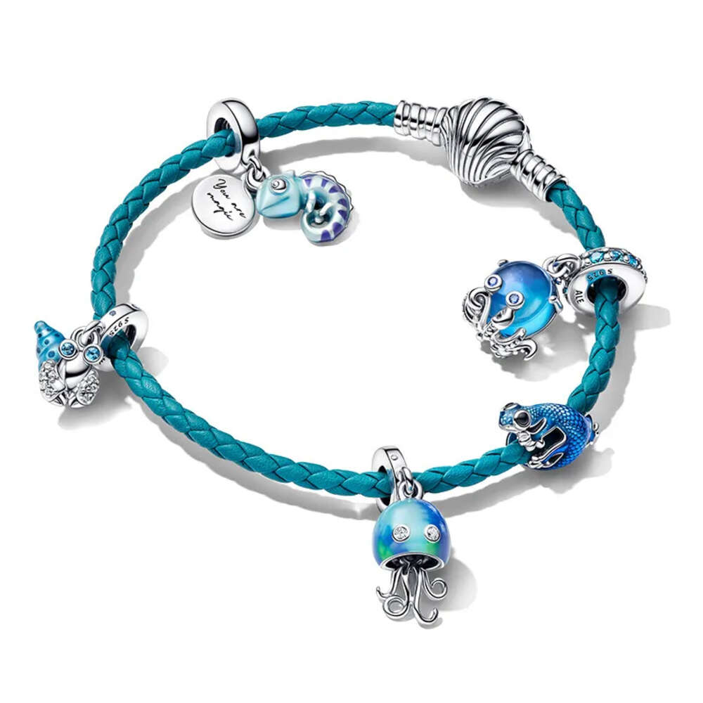 New Festival Sier Plating Jellyfish Butterfly Dangle Blue Charm Beads Fit Original Designer Fine Women Jewelry