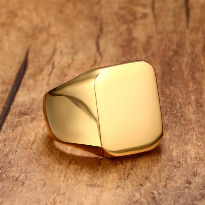Hombres Club Pinky Signet Ring personalizado adornado banda de acero inoxidable Anillos clásicos tono dorado joyería masculina Bijoux218y