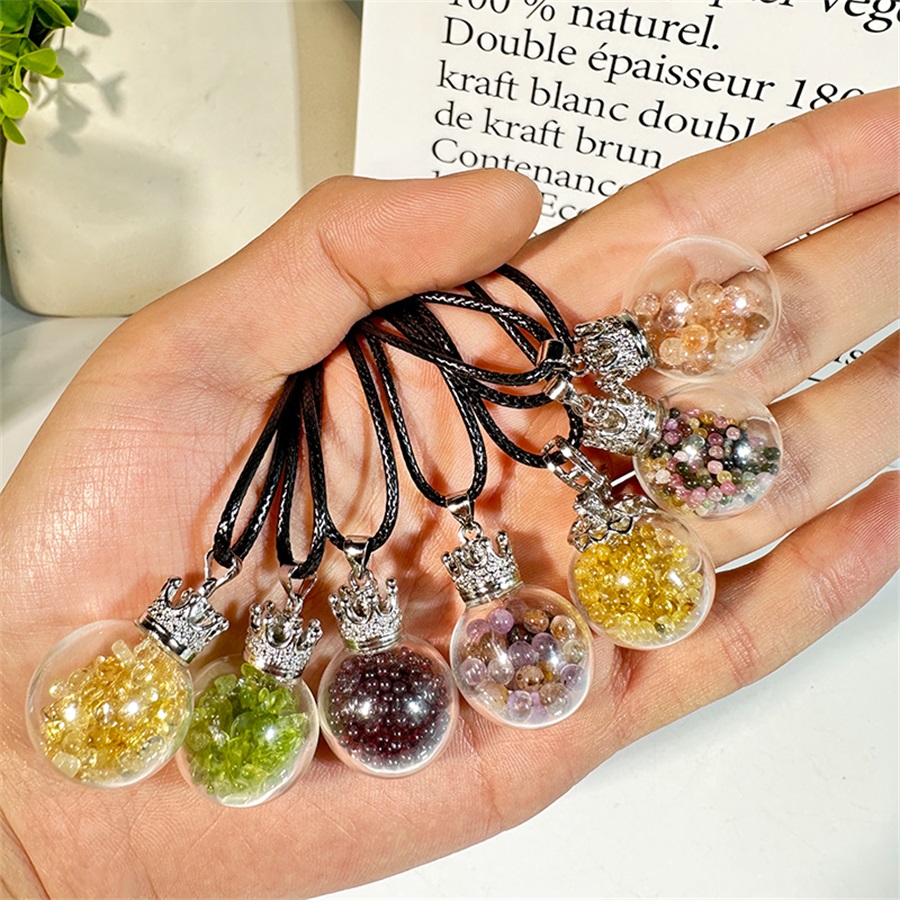 Pendant Necklaces Natural Gravel Magic Wishing Bottle Clear Healing Crystal Glass Charms DIY Women Men Jewelry Making Necklace