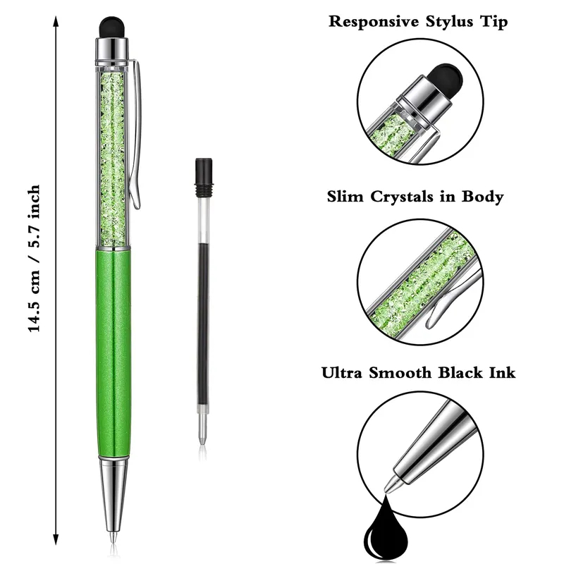 Crystal Ball Point Pen with Stylus Tip 1,0 mm svart bläck Metallpenna Styluspenna för pekskärmar 2 i 1 Stylus Ballpoint Pen