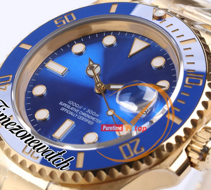 EWF V2 41mm A3235 Automatic Mens Watch 126618 18K Yellow Gold Blue Ceramics Bezel Blue Dial 904L Steel Bracelet Best Version Same Serial Warranty Card Timezonewatch