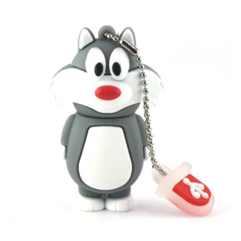 USB Flash -kör 32 GB USB Flash Drive Cartoon Cute Kitten 4GB 8GB U DISK 16G Animal Black Cat 64G 128G 256G Memory Stick Creative Gift Pen Pen Drive