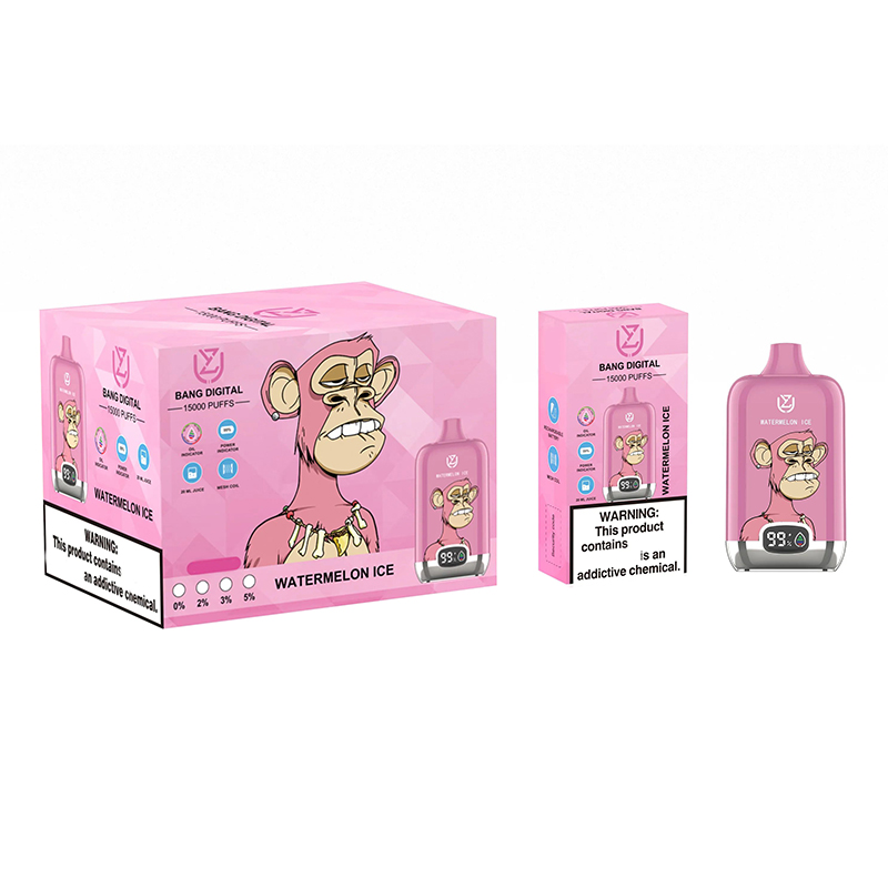 UZY Bang Digital 15000 Puffs Vape Descartável Puff 15K com Display Digital Bobina de Malha Recarregável E Cigarros 0% 2% 3% 5% Vaper Box Kit 12 Cores