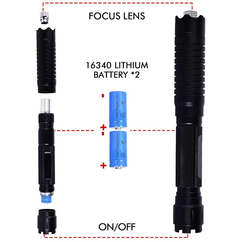 Burning Blue Laser Pointer Powerful 445nm 10000m Burns Torch 450nm Focusable Flashlight Burn Match with 5 Star Cap 220510