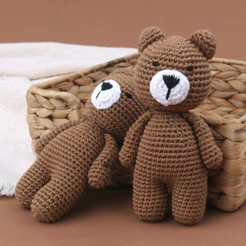 Stuffed Plush Animals Baby Crochet Bear Stuffed Animal Sleeping Brown Bear Toy Newborn Gift