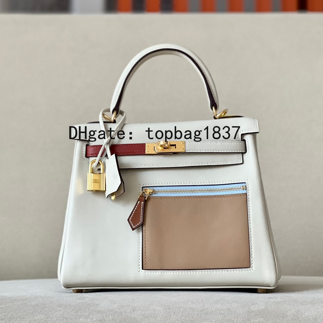 Designer shoulder bag 25cm 10A mirror quality white total Handmade swift leather luruxy handbag pocket multicolor special customized style with original box