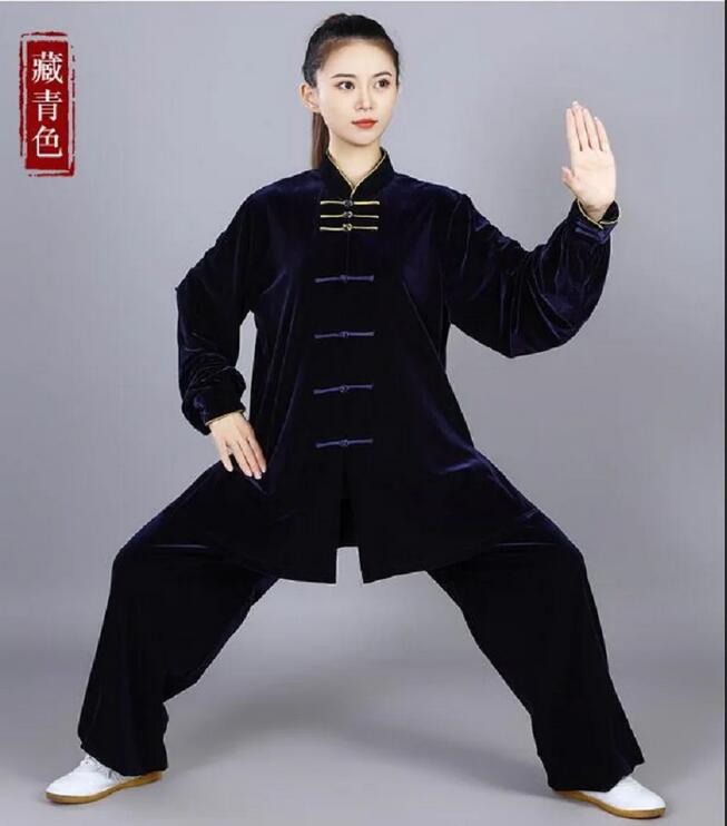 Partihandel ny kinesisk stil män kvinnor tai chi kung fu passar hösten vinter förtjockning sammet kampsport kostym sport set