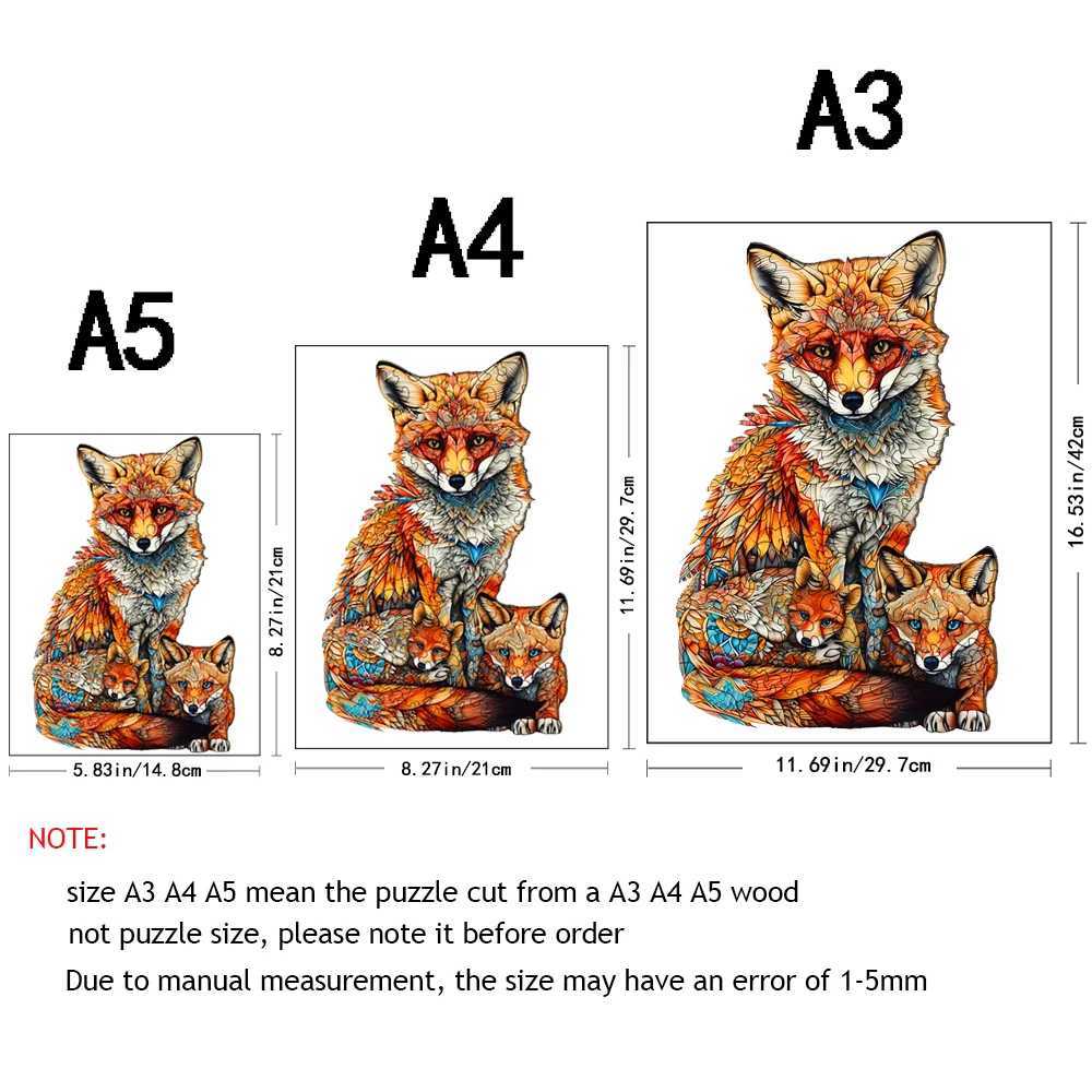 3D-puzzels Warm Fox Family houten puzzel Creatieve verscheidenheid aan speciale vormen Creatieve cadeaus voor jongens en meisjes Verjaardagscadeaus voor volwassenen