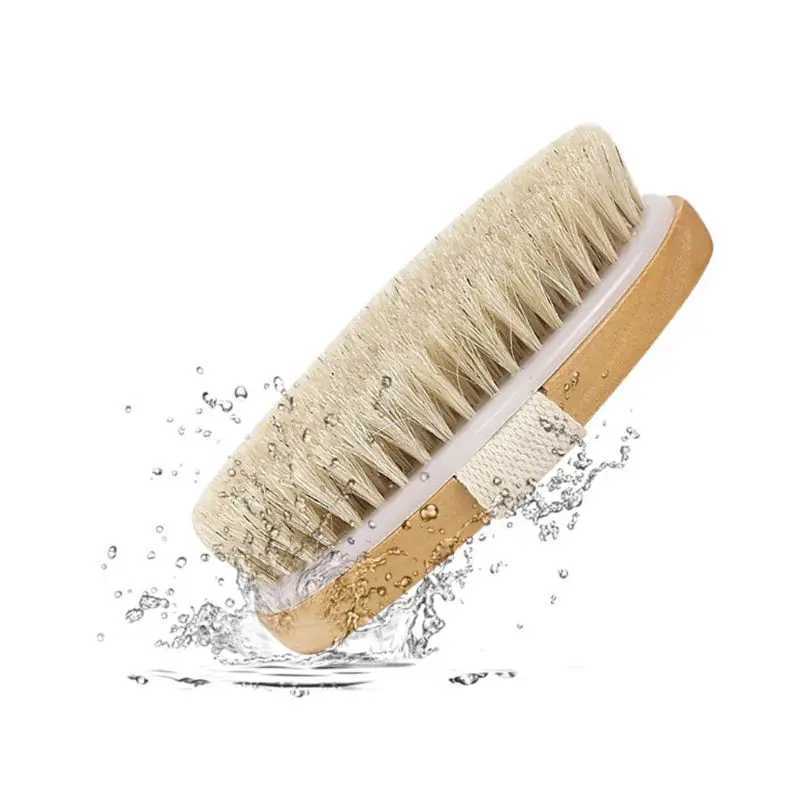 Badgereedschap Accessoires Natuurlijke borstelharen Back Scrubber doucheborstel met afneembare lange houten handgreep droge huid exfoliërende body massage reinigingsgereedschap 240414