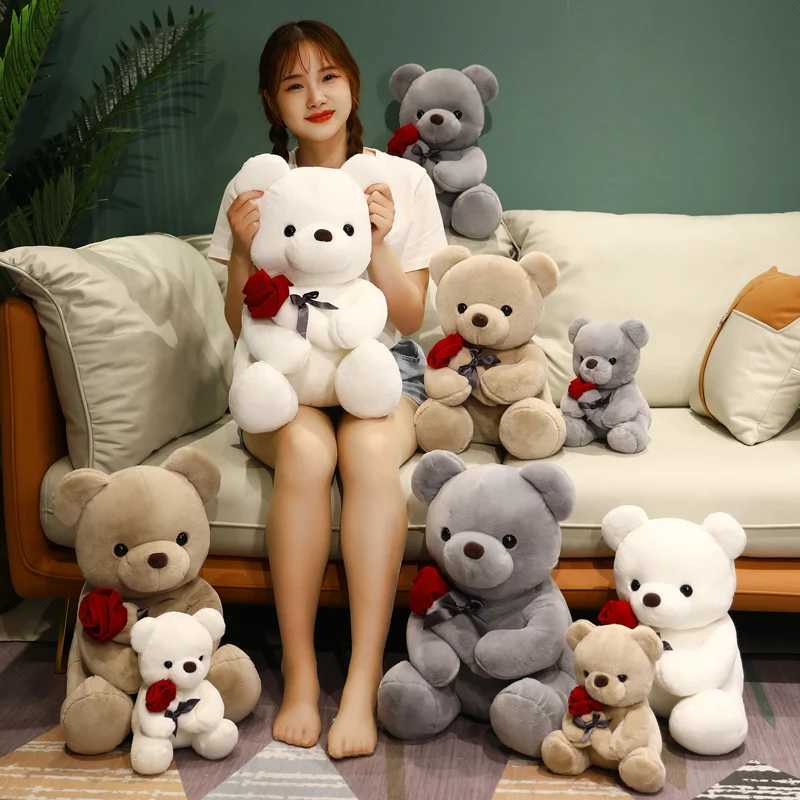 Stuffed Plush Animals Kawaii Teddy Bear with Roses Plush Toy Soft Bear Stuffed Doll Romantic Gift for Lover Home Decor Valentine's Day Gifts for Girls