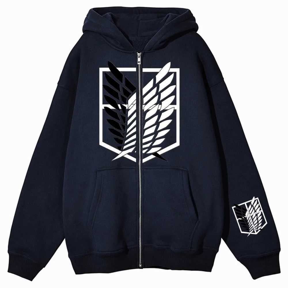 Felpe Gothic Attack On Titan Ins High Street Y2K Felpe interne in pile unisex Felpa con zip Oversize Cappotto streetwear da donna uomo