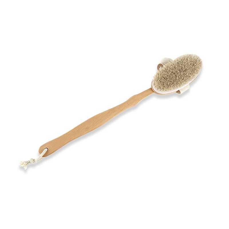 Badgereedschap Accessoires Natuurlijke borstelharen Back Scrubber doucheborstel met afneembare lange houten handgreep droge huid exfoliërende body massage reinigingsgereedschap 240414