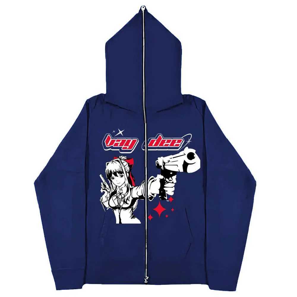 Sweatshirts Gothique Ins Gun Girl Shooting Y2K Full Face Zipper Sweat à capuche pour femme surdimensionné pour homme Harajuk HighStreet Streetwear Coat