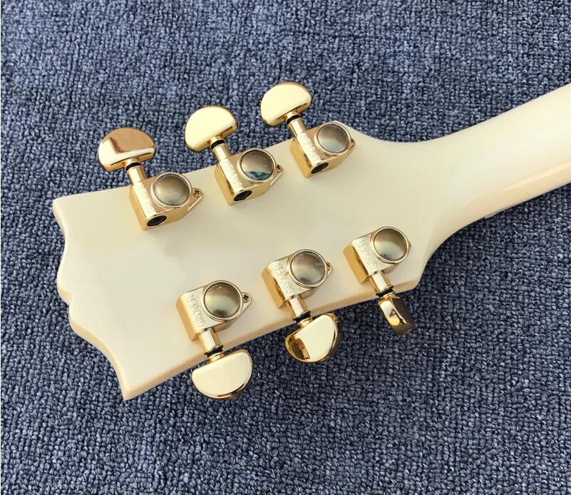 Kundenspezifische cremefarbene LP-E-Gitarre mit Gold-Hardware, Mahagoni-Korpus, Palisander-Griffbrett, Gitarre, kostenloser Versand