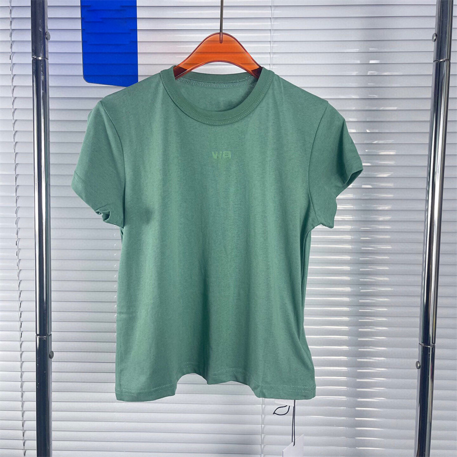 T-shirt femme vêtements de marque pour l'été coupe slim et style basique amincissant américain minimaliste vert imprimé lettre à manches courtes