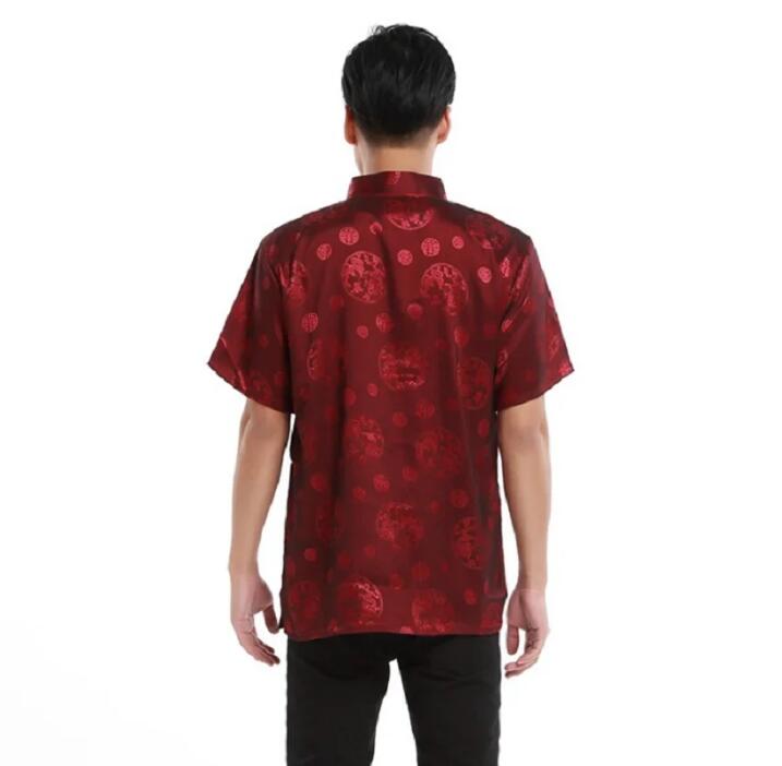 Wholesale Chinese Style Men High Quality Satin Short Sleeved Shirt Embroidered Dragon Tang Clothing Casual Kung Fu Tops Shirts