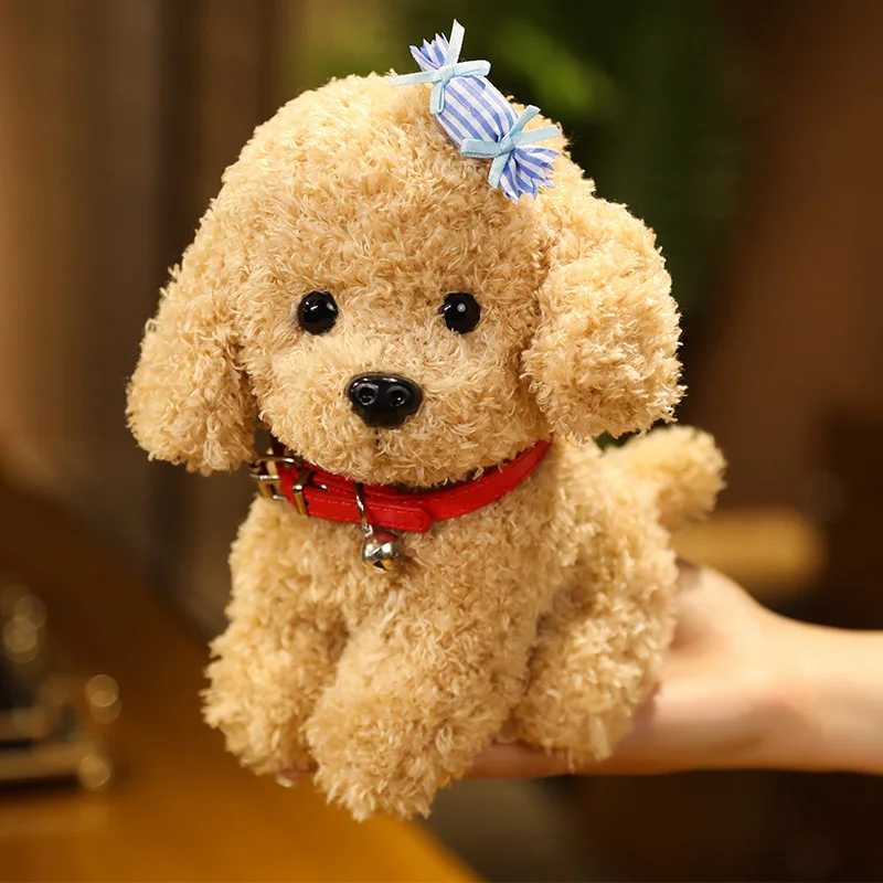 Animais de pelúcia de pelúcia novo adorável cabelo encaracolado cão de pelúcia brinquedos usa colar cabeça flor bonecas de pelúcia brinquedo macio crianças presentes de aniversário