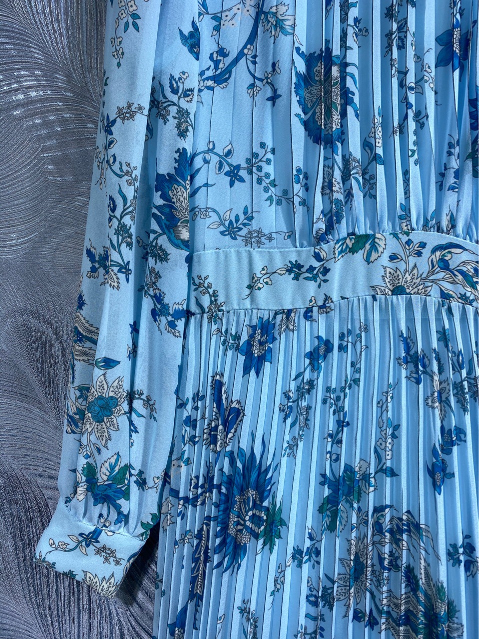 Robe longue à panneaux imprimé Floral, bleue, manches longues, col montant, Maxi, décontractée, printemps 2024, A3J121438