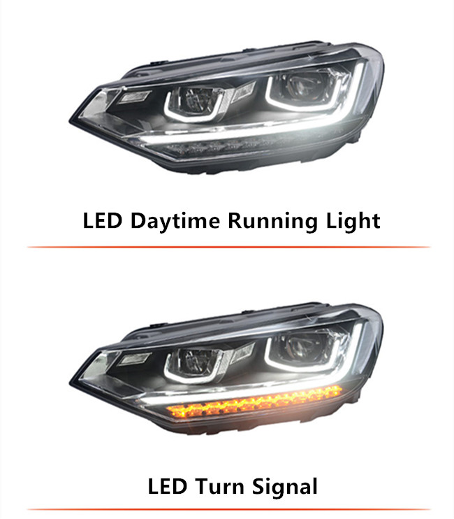 VW Touran L High Beam Headlight 2016-2018 Turn Signal LampプロジェクターレンズのLEDデイタイムランニングヘッドライト