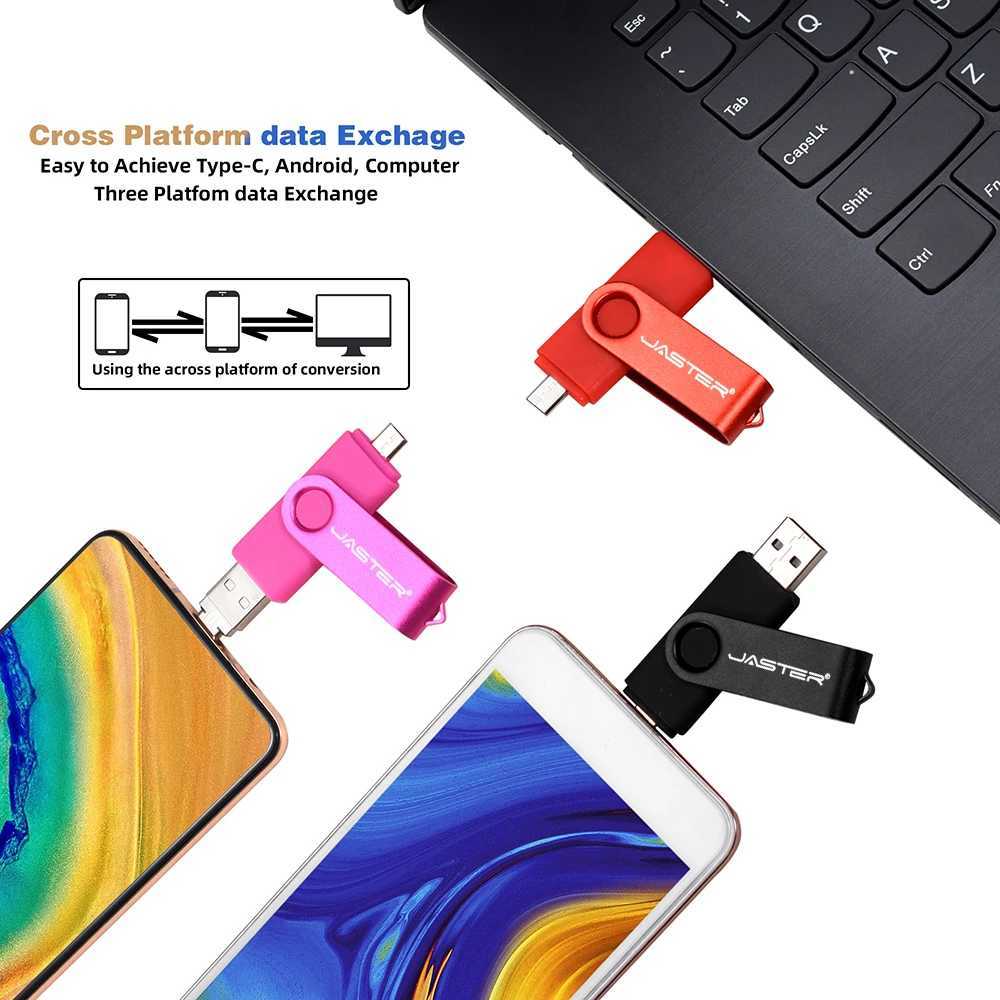 USB-флеш-накопители JASTER OTG USB 3,0 128 ГБ USB-накопитель 16 ГБ 32 ГБ двусторонний флэш-накопитель для мобильного телефона Android 8 ГБ USB-накопитель 64 ГБ флэш-накопитель