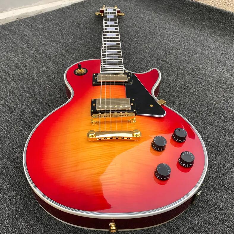 Chitarra elettrica personalizzata Cherry Sunburst Flame Maple Top corpo in mogano tastiera in palissandro Guitarra di alta qualità Spedizione gratuita