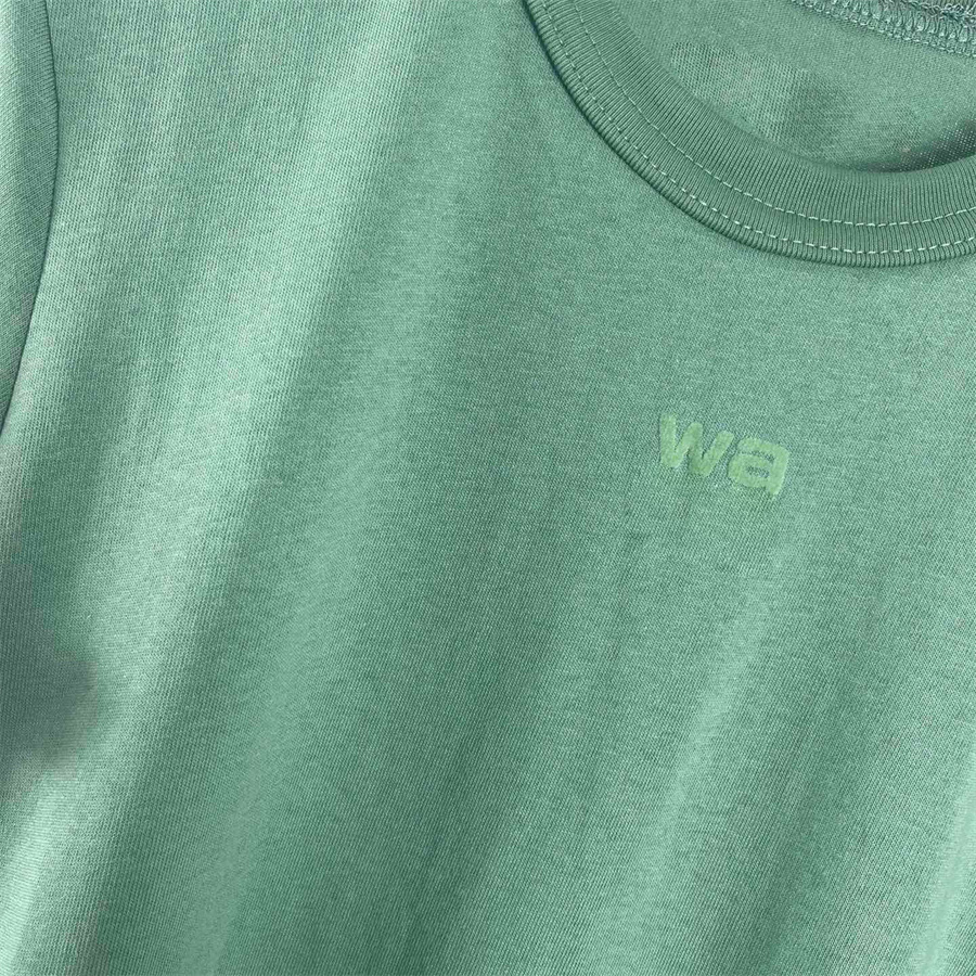 T-shirt femme vêtements de marque pour l'été coupe slim et style basique amincissant américain minimaliste vert imprimé lettre à manches courtes