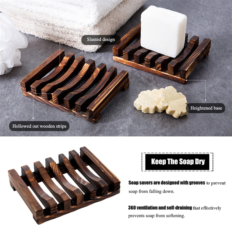 Wholesale Natural Wooden Soap Dish Holder Soap Case for Shower Self Draining Soap Tray for Bathroom