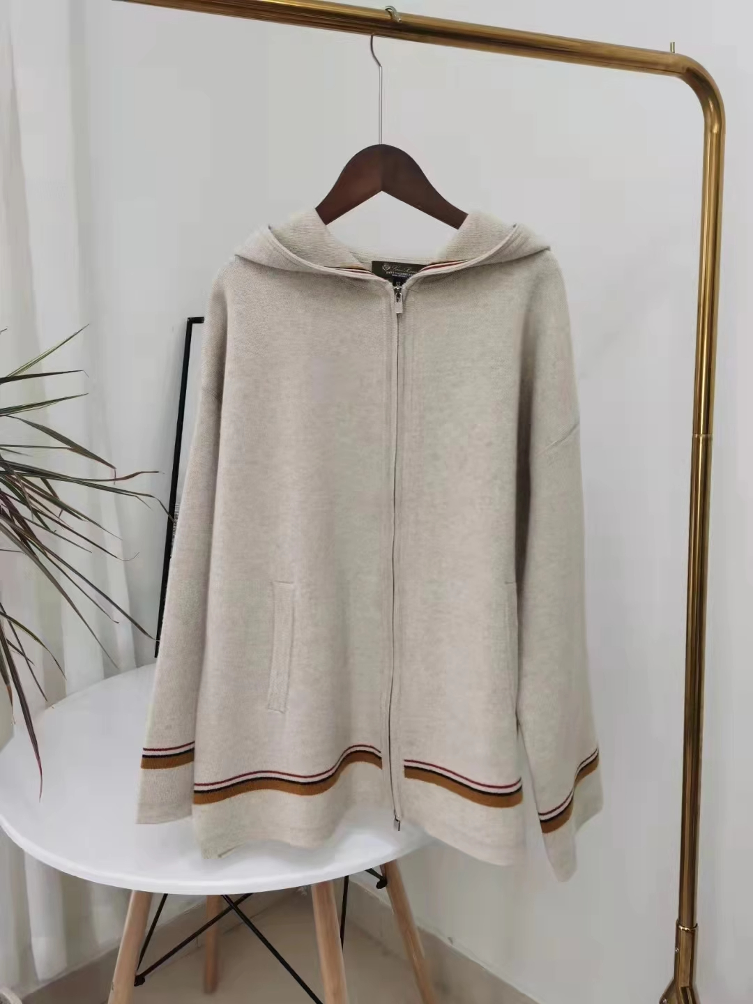 Kvinnor Tracksuits Winter Loro Cashmere Hooded Zipper Coat Case Cape Sweater Pants Suits Piana