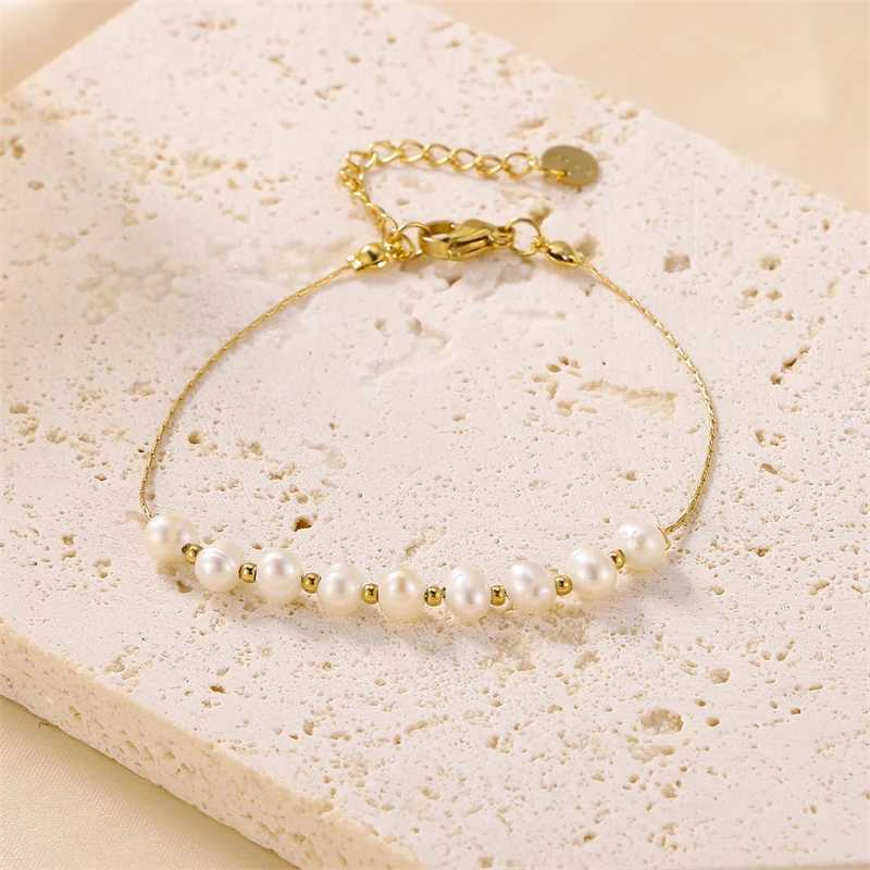 Charm Bracelets D Z Ins Style Freshwater Pearl Stainless Steel Bracelet Jewelry Adjustable Women's Gift PVD Gold Color Bracelet