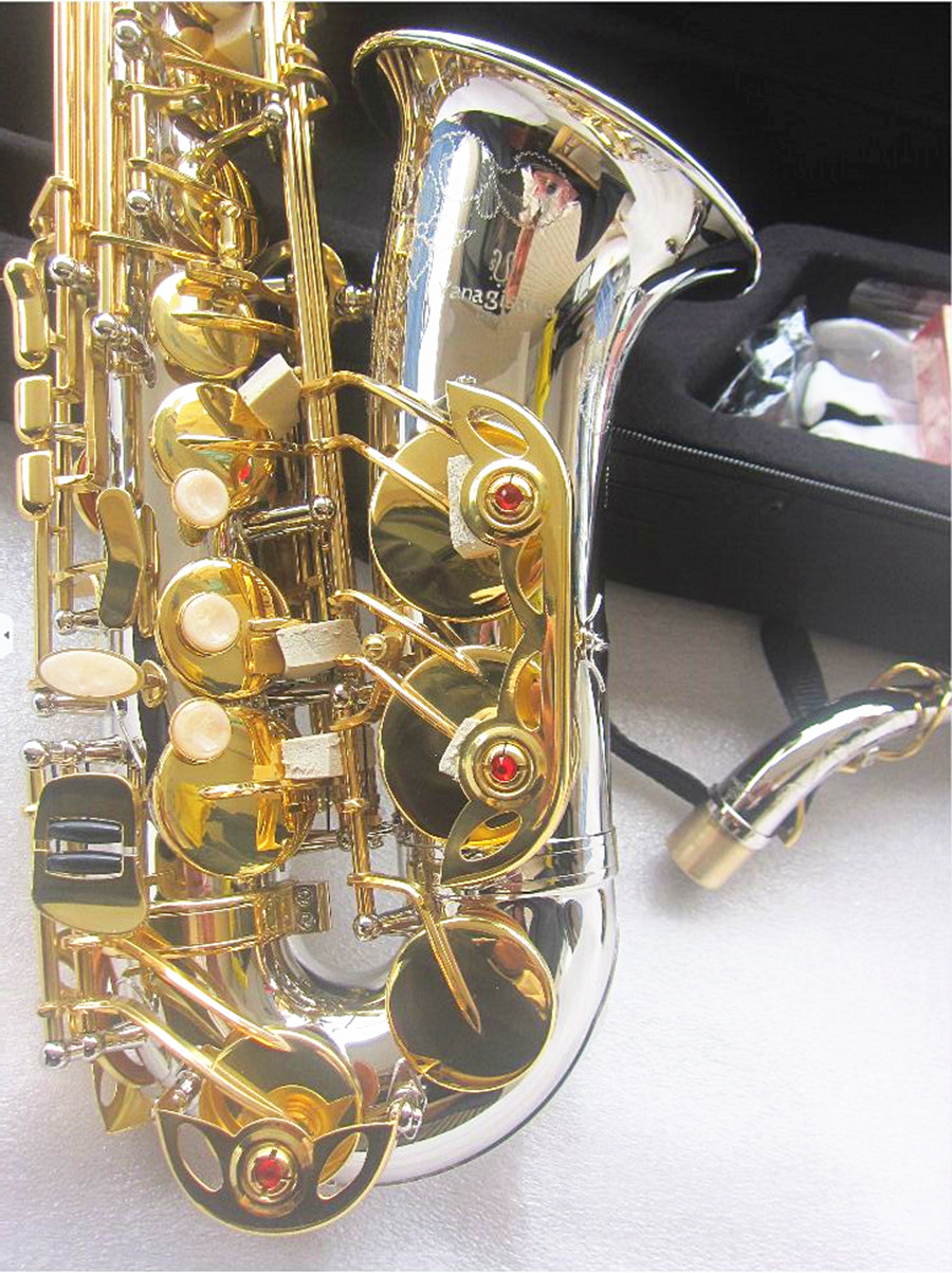 High-end original 037 estrutura um-para-um modelo E-flat tune profissional saxofone alto tubo de cobre branco corpo sax banhado a ouro com estojo