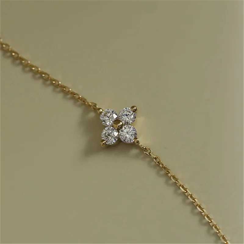 Bracciale a catena in argento sterling 925 placcato in oro 14k Bracciale con fiore in zircone con temperamento dal design coreano accessori di gioielli da donna
