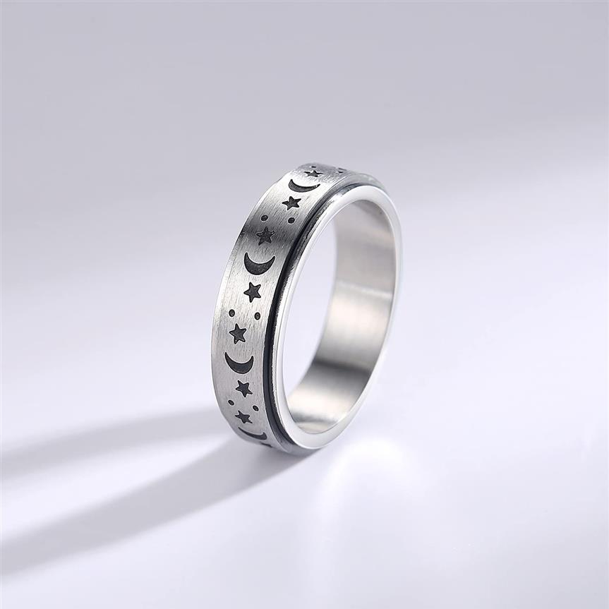 Anéis giratórios de aço inoxidável de 6mm, lua, estrela, anel para mulheres, alívio do estresse, ansiedade, noivado, casamento, promessa, band208g