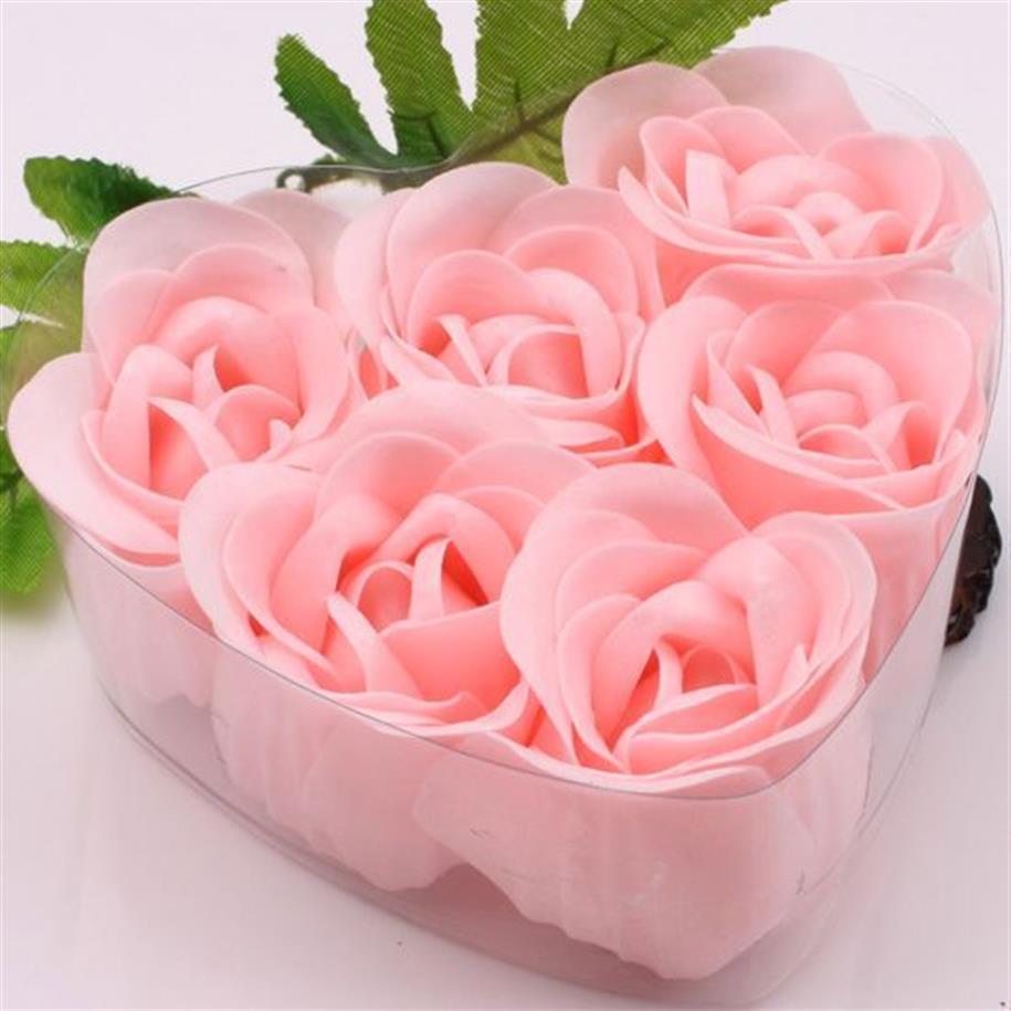 12 Boxen 6 Stück rosa dekorative Rosenknospenblätter Seifenblumen Hochzeitsgeschenk in herzförmiger Box317q